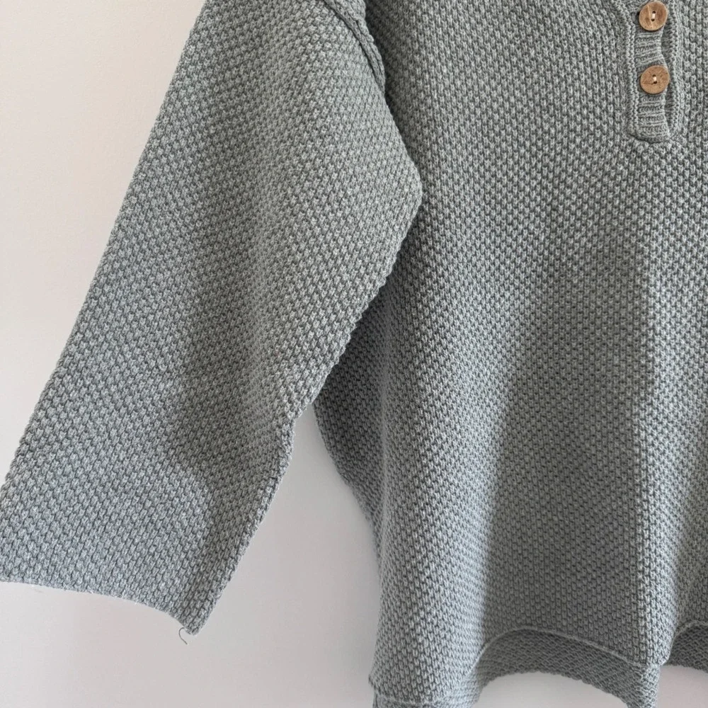 Lulus Sweater Henley Waffle Knit Womens Small Gray Oversized Boho